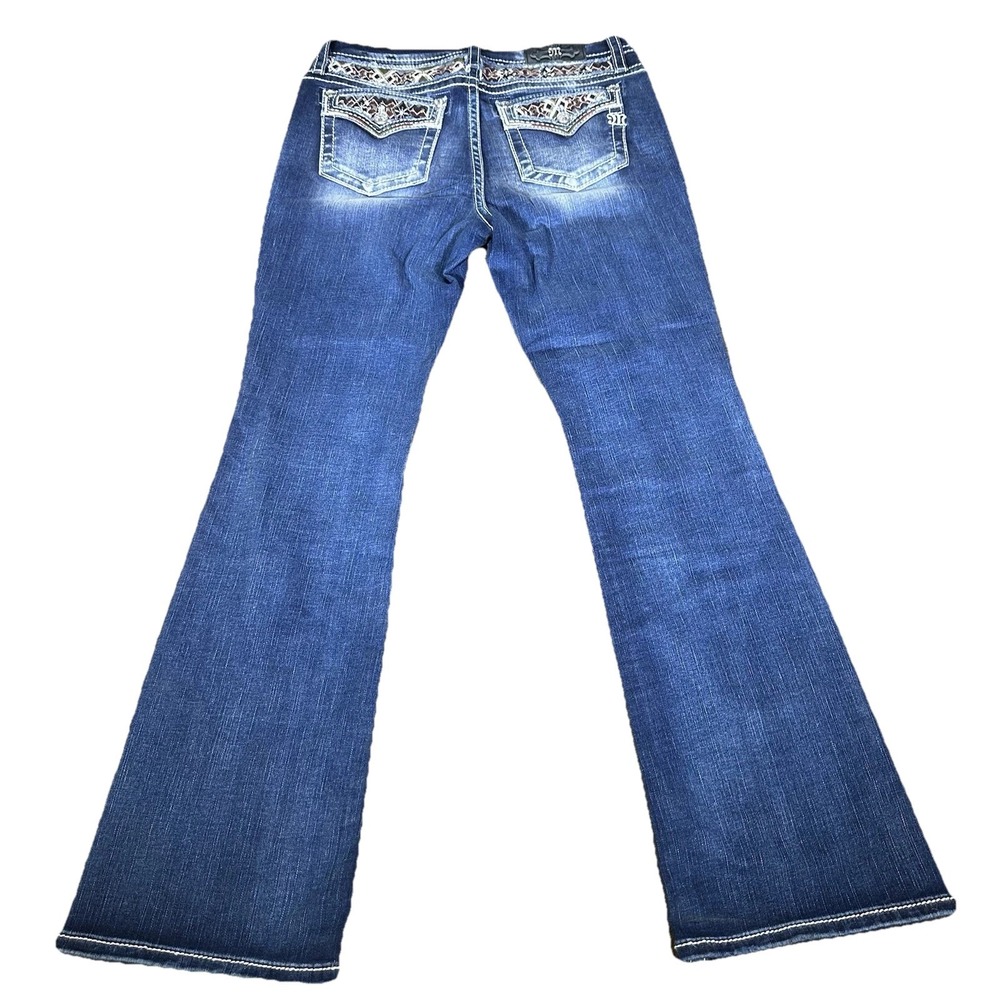 Miss Me Jeans Women 32 Blue Mid Rise Boot Bootcut Thick Stitch Embroidered Bling - Picture 4 of 8